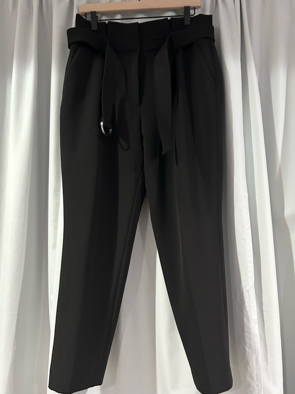 White House Black Market Black Paperbag-Waist Trousers with Self-Tie Belt
